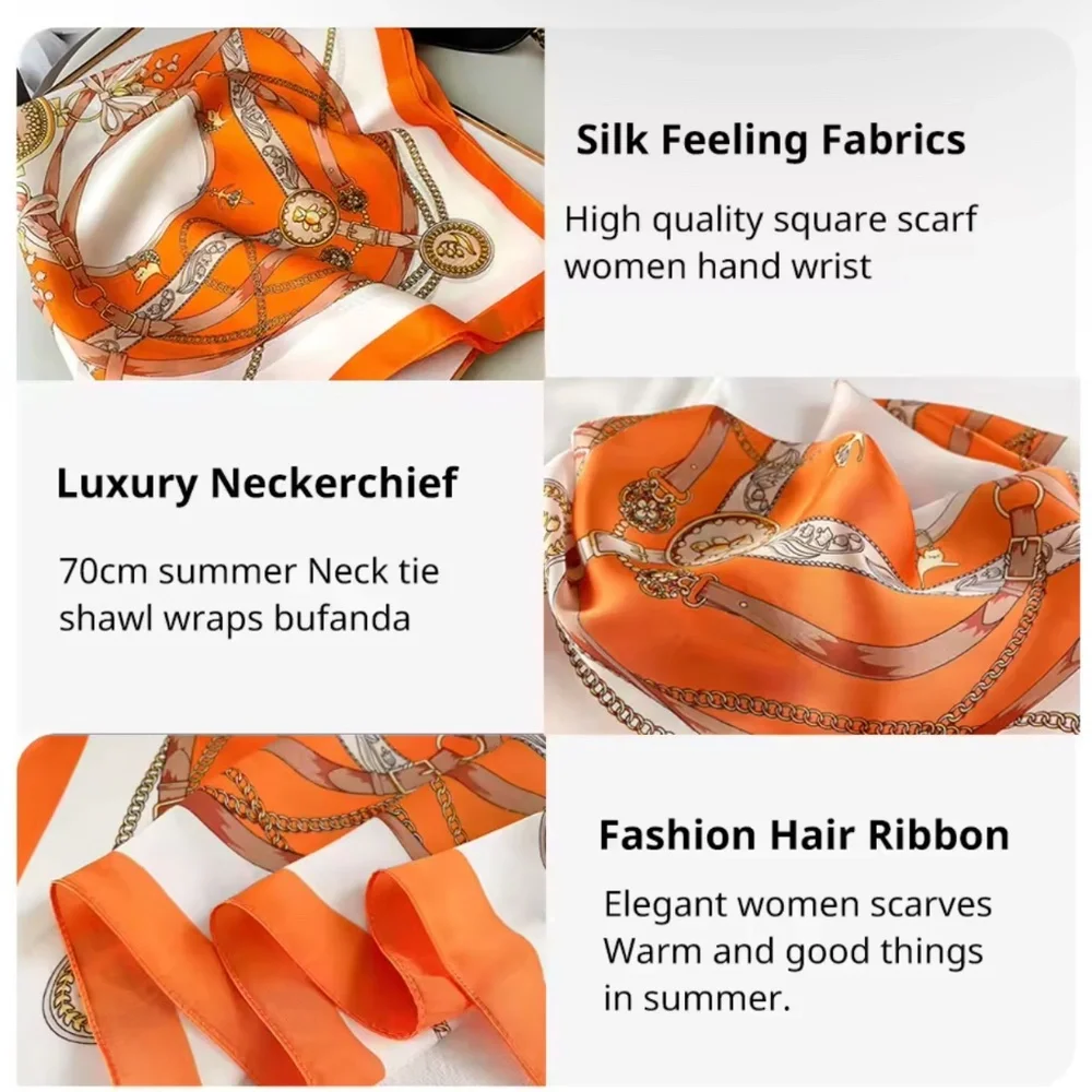 70cm Silk Feeling Square Scarf Women Satin Bandana Print Scarves Head Band NEW - Picture 5 of 6